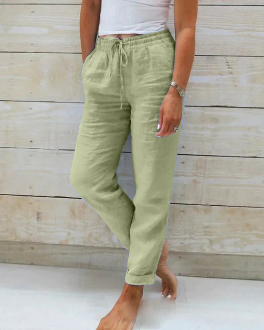 Josette-Césarine Dames Broek | Trekkoord Taille | Opgerolde Zomen