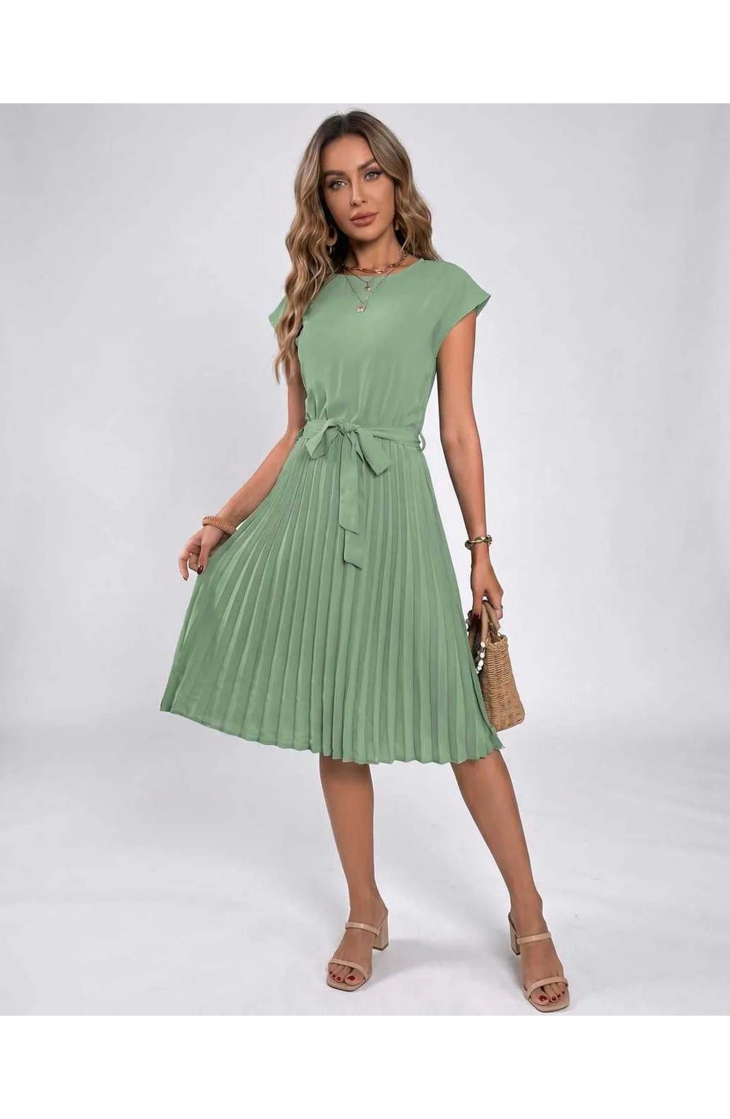 Marilou Dames Midi Jurk | Geplooide Rok | Strikketen Taille