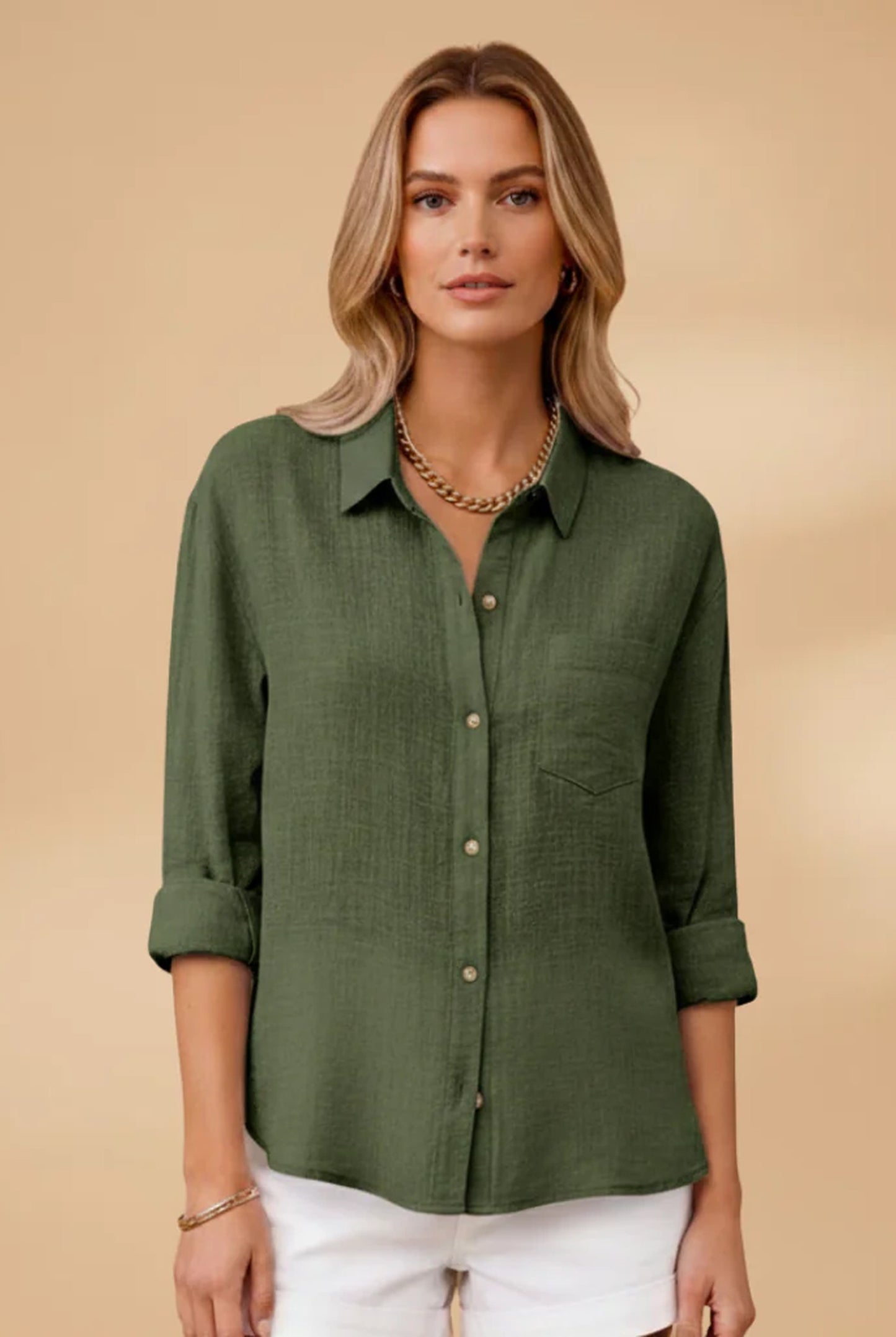 Elise Dames Blouse | Overhemdkraag | Borstzakje