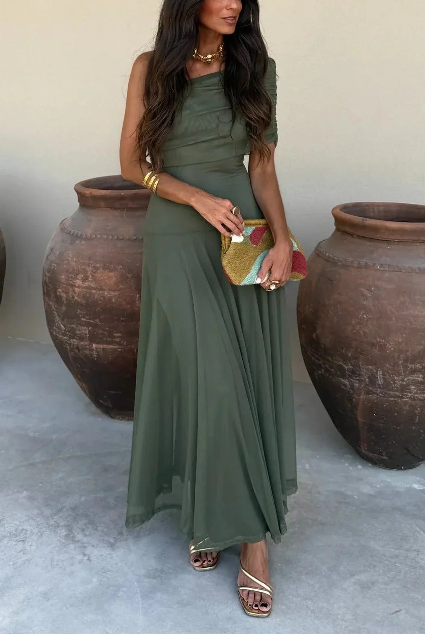 Loane Women's Maxi Dress | One Shoulder | Pleated Waist