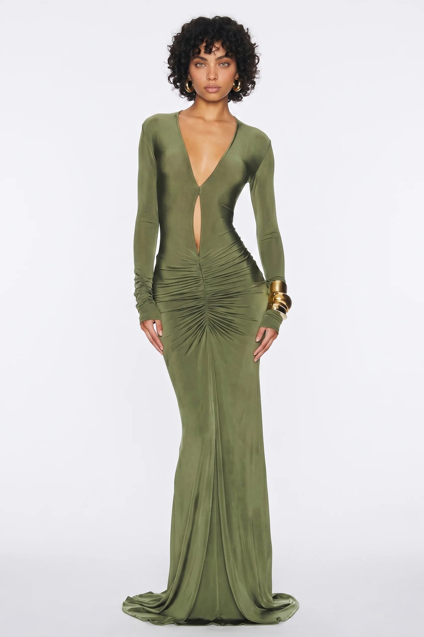Women’s Maxi Dress | Deep V-Neck | Ruched Waist
