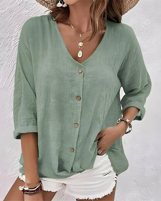 Amelia Dames Blouse | V-Hals | Korte Mouwen