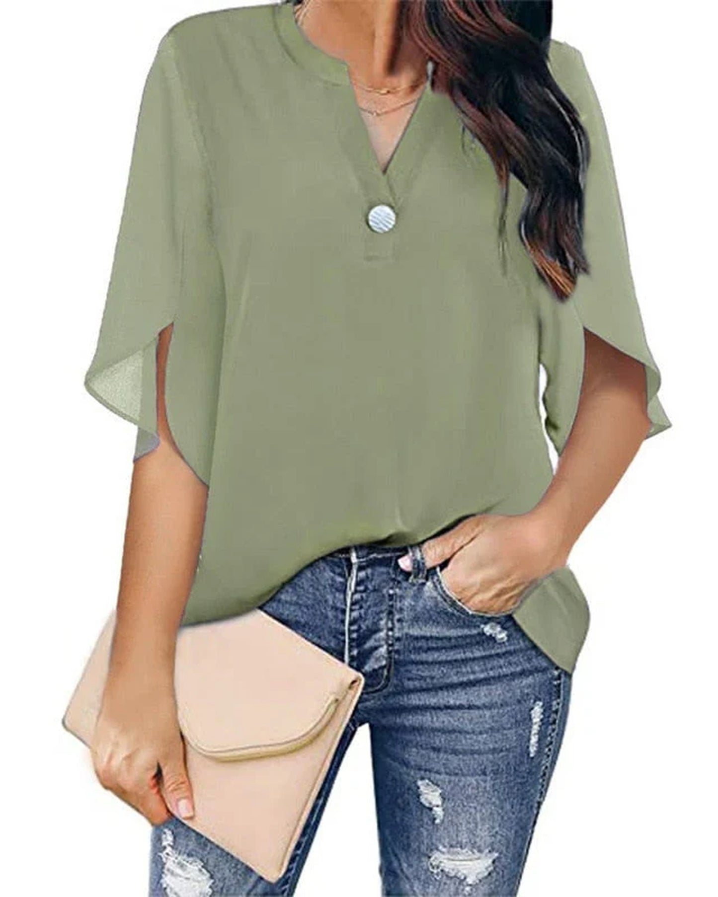 Saturnine Dames Top | V-Hals | Driekwart Mouwen