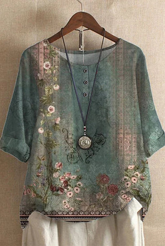 Carole Dames Top | Geborduurde Bloemen | Ronde Hals