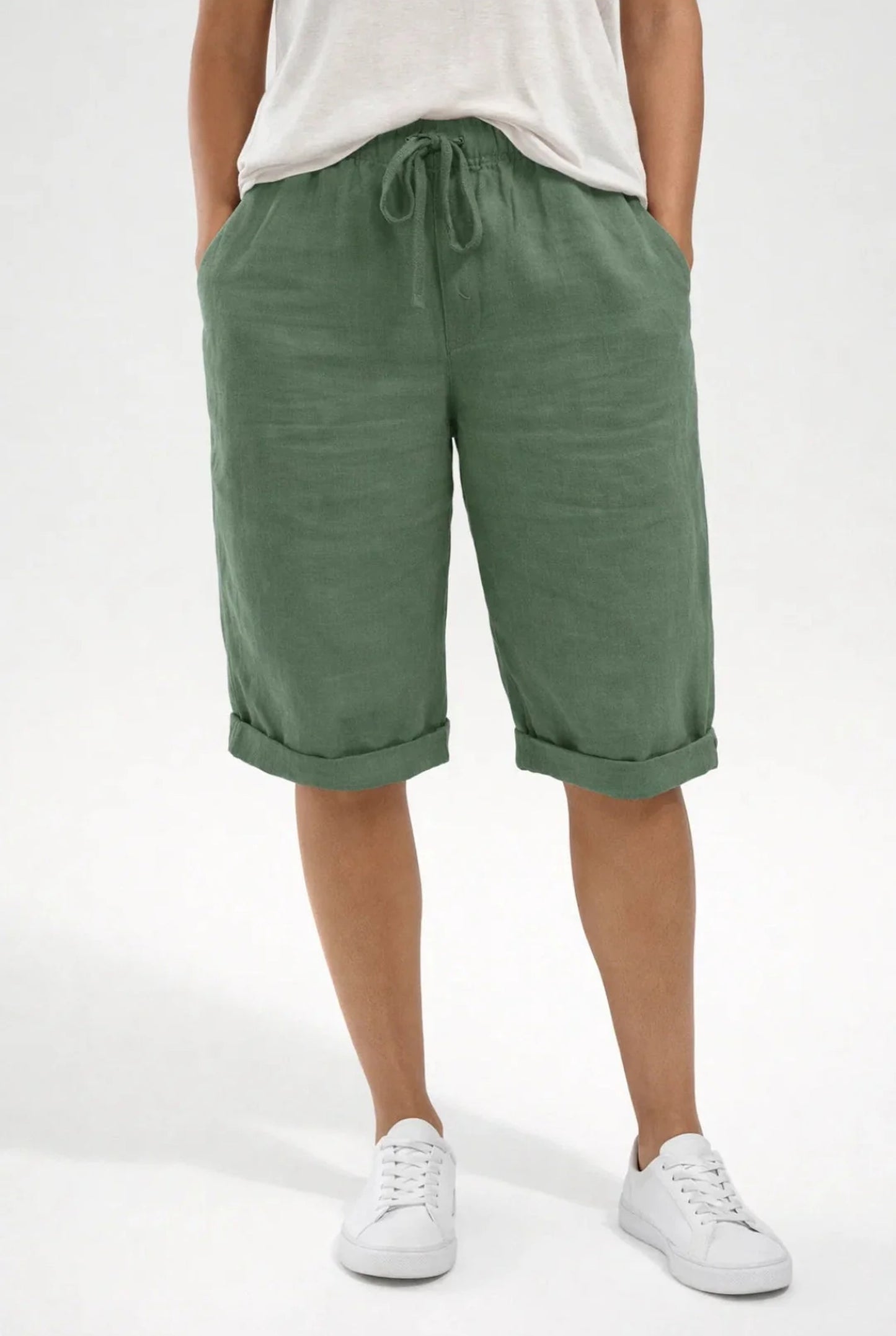 Mylène Dames Korte Broek | Linnen Stof | Omgeslagen Pijpen