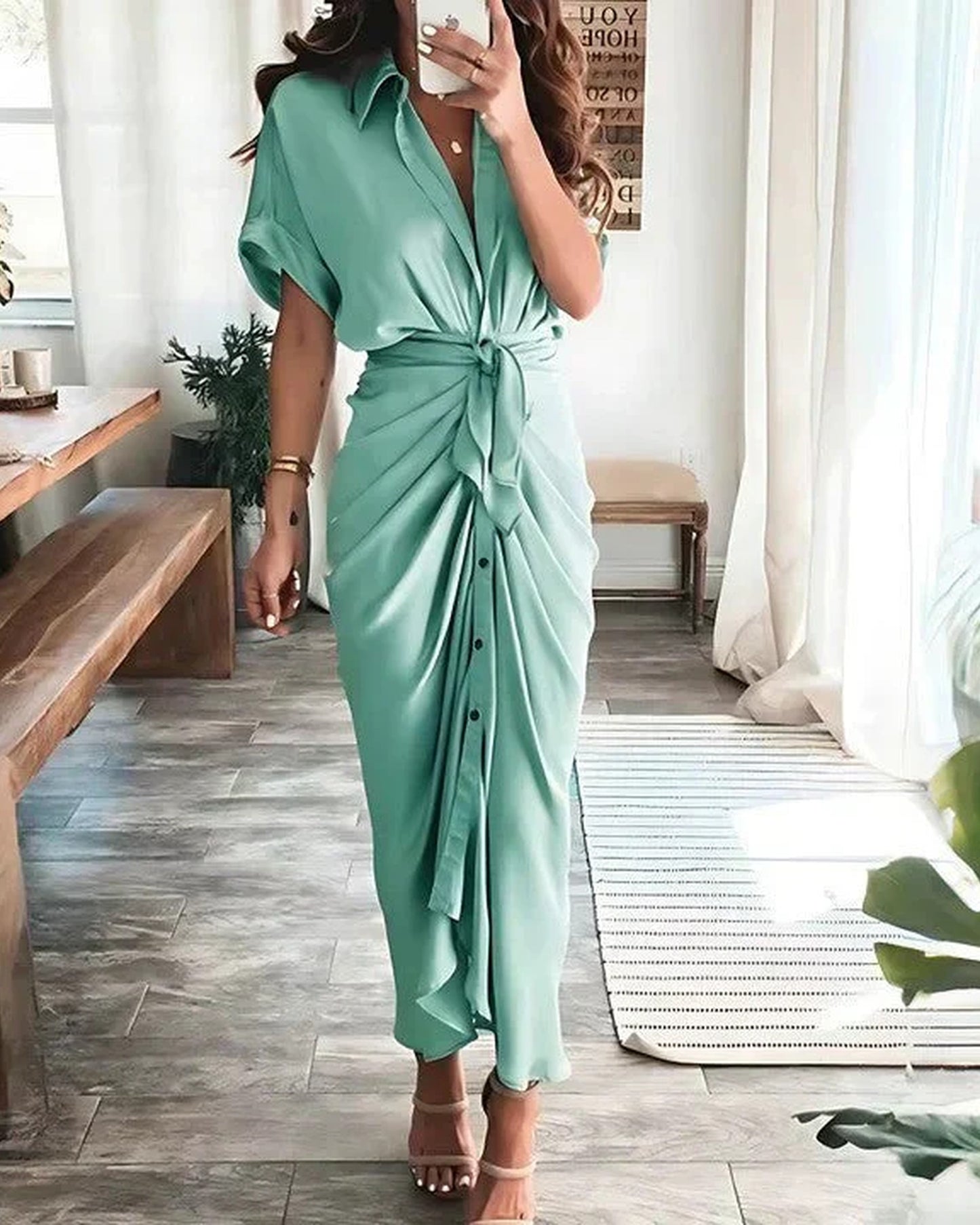 Marianne Women's Midi Dress | Wrap Design | Short Sleeves