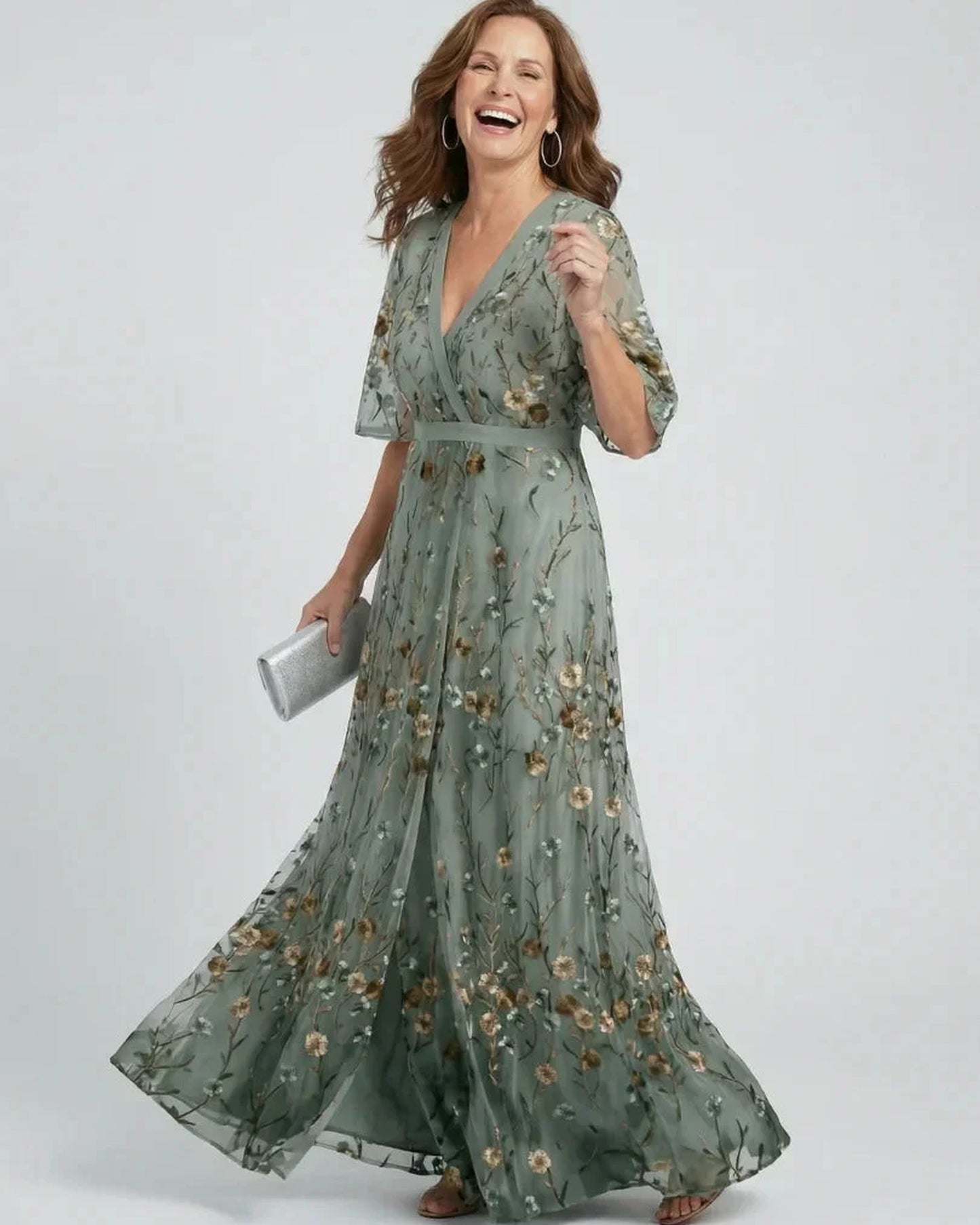 Geltrude Women's Maxi Dress | Floral Embroidery | Kimono Sleeves