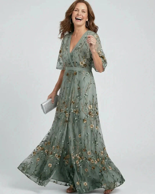 Geltrude Women's Maxi Dress | Floral Embroidery | Kimono Sleeves