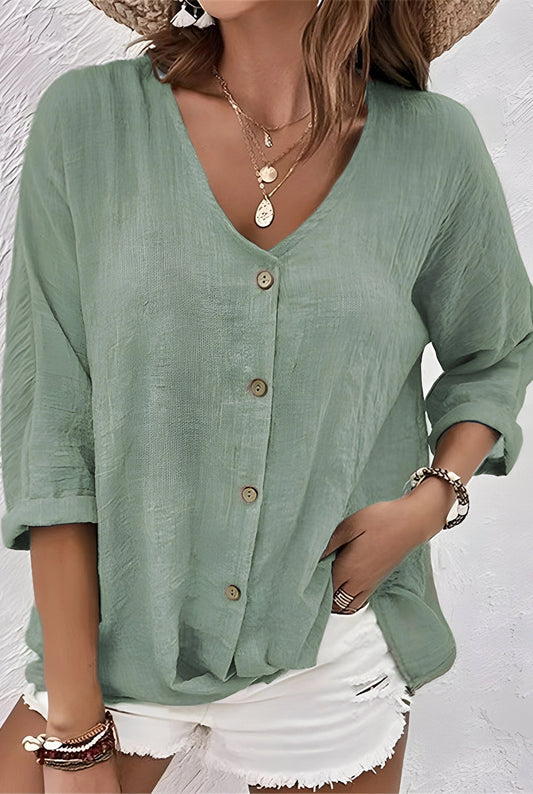 Calliste Dames Top | V-Hals | Knoopsluiting Voorpand