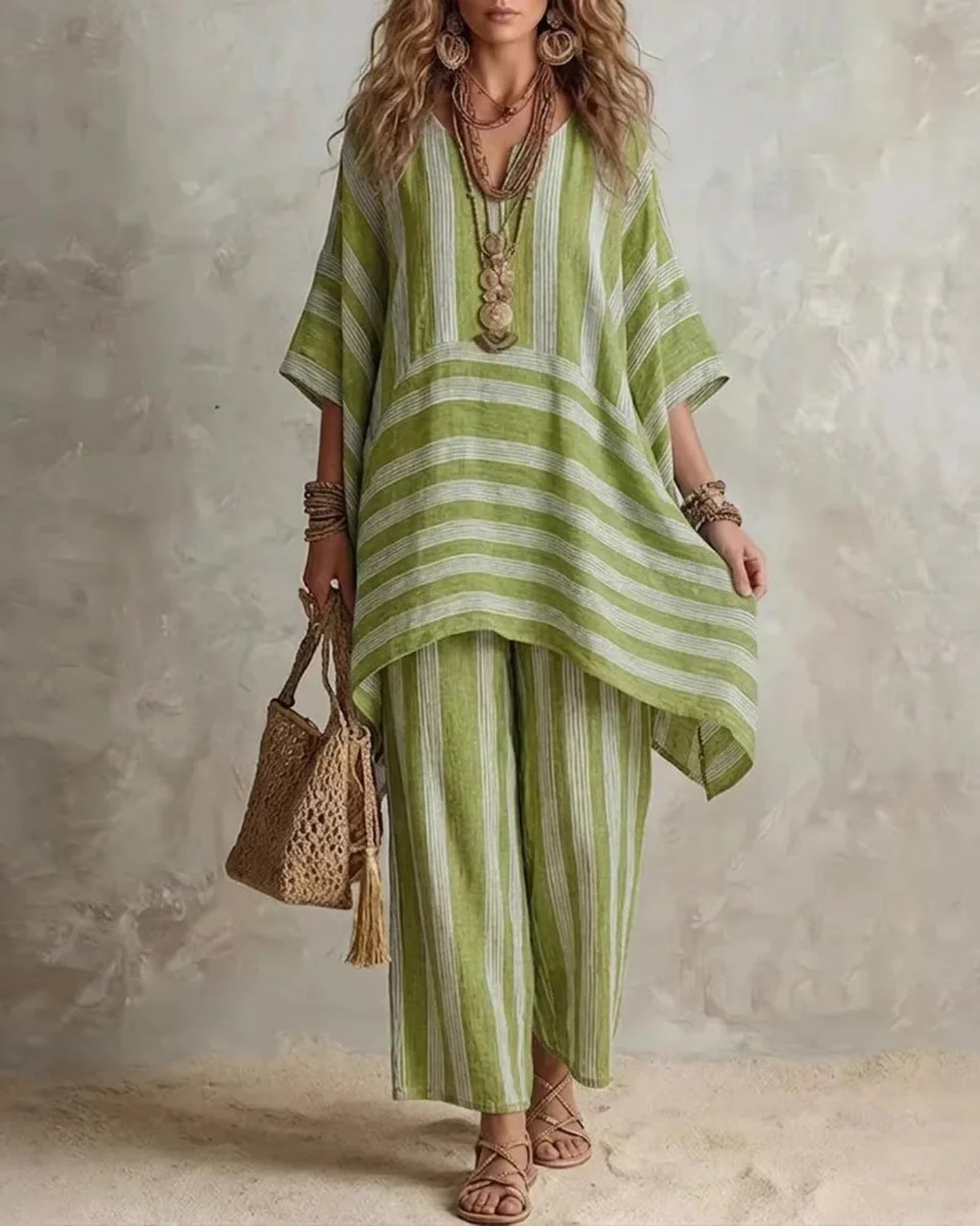 Florentine-Tatienne Women's Co-Ord Set | Striped Print | Oversized Tunic