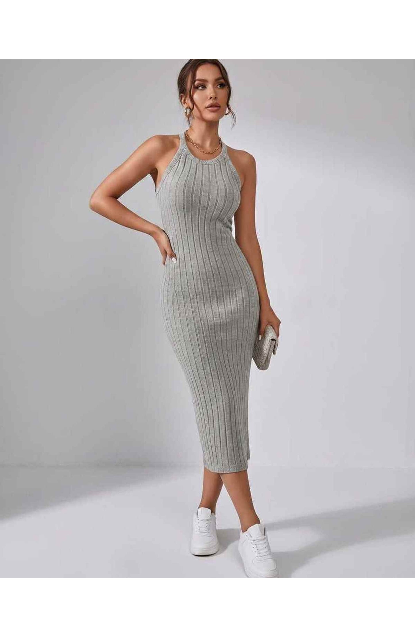 Jordane Dames Midi Jurk | Geribbeld | Mouwloos
