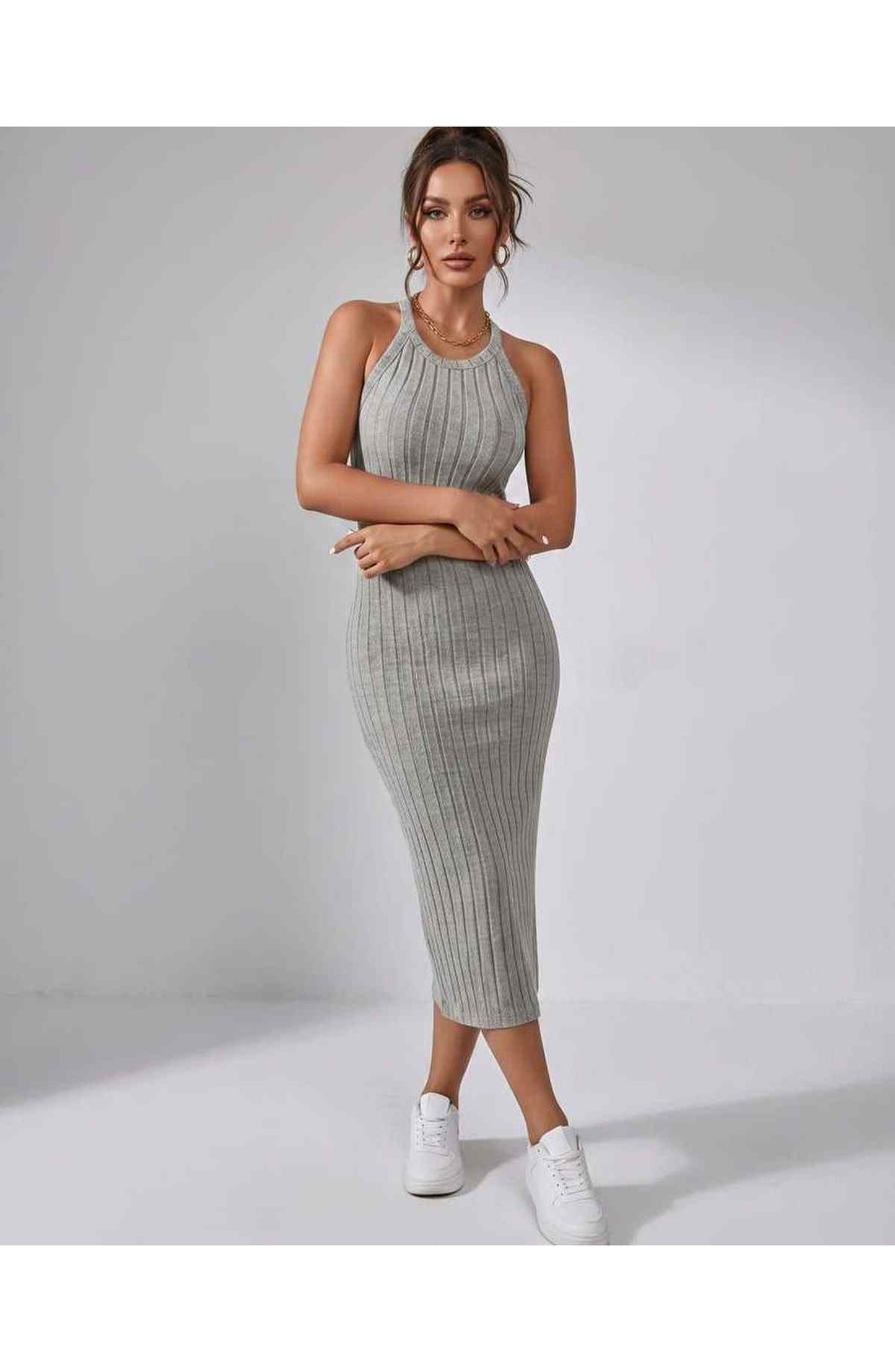 Jordane Dames Midi Jurk | Geribbeld | Mouwloos