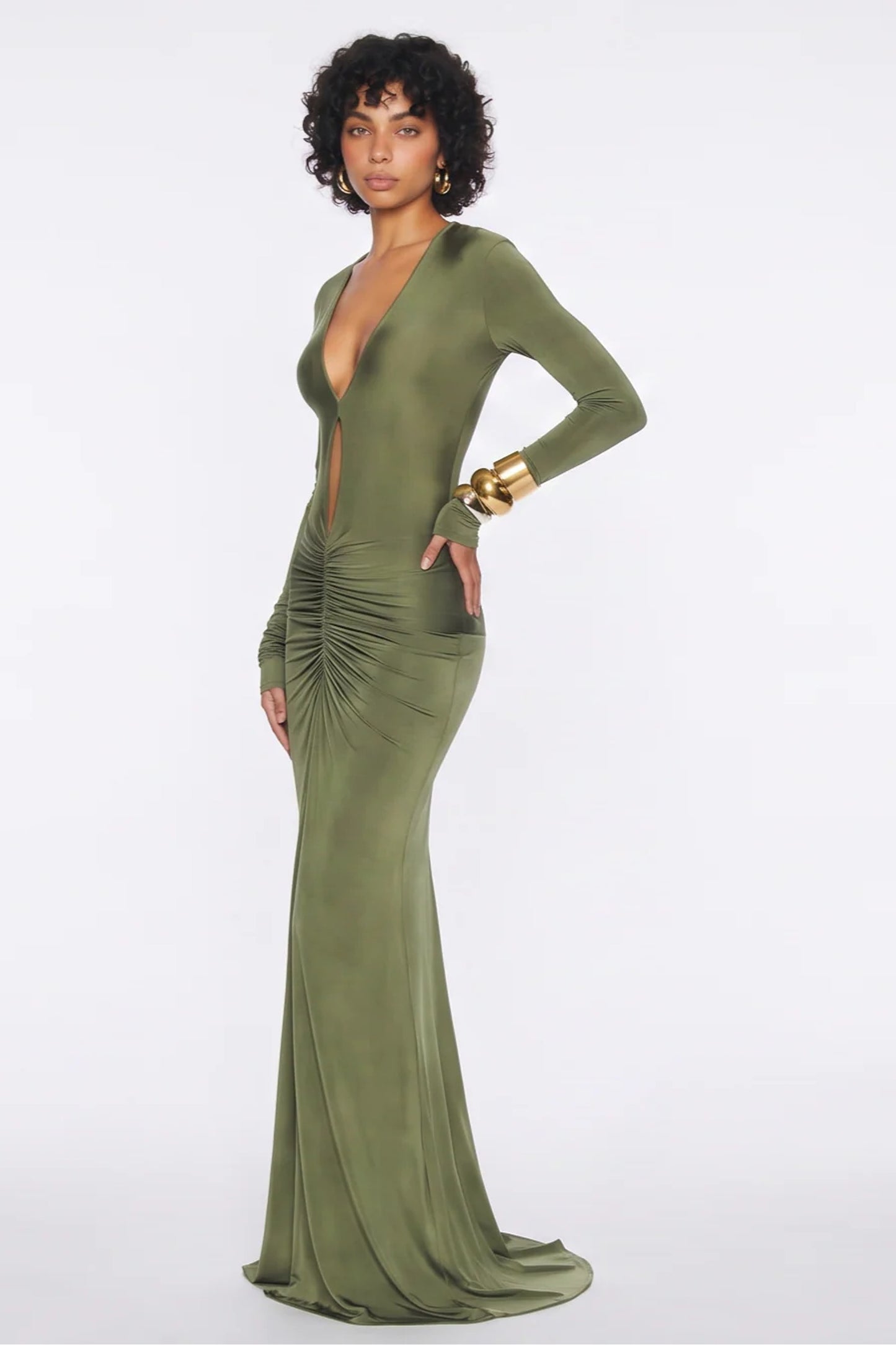 Women’s Maxi Dress | Deep V-Neck | Ruched Waist