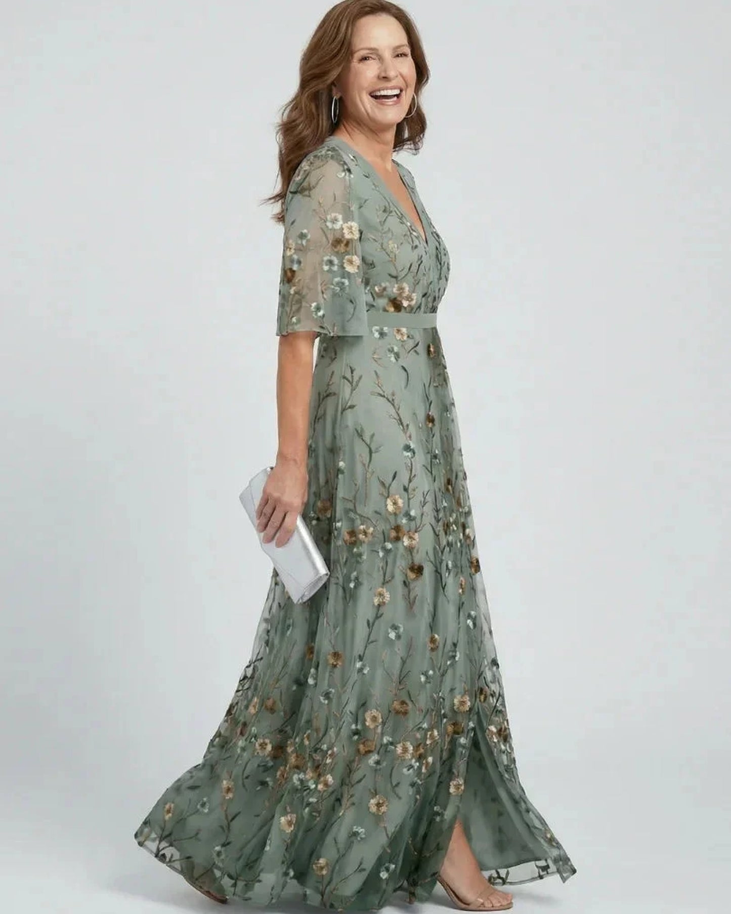 Geltrude Women's Maxi Dress | Floral Embroidery | Kimono Sleeves