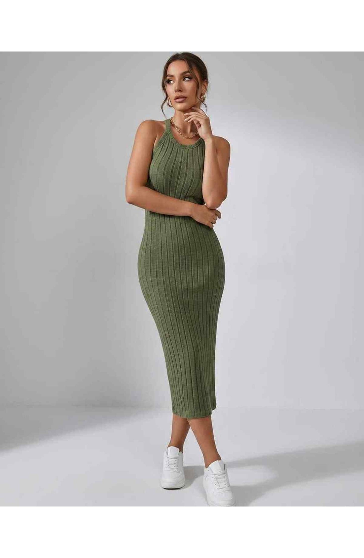 Jordane Dames Midi Jurk | Geribbeld | Mouwloos