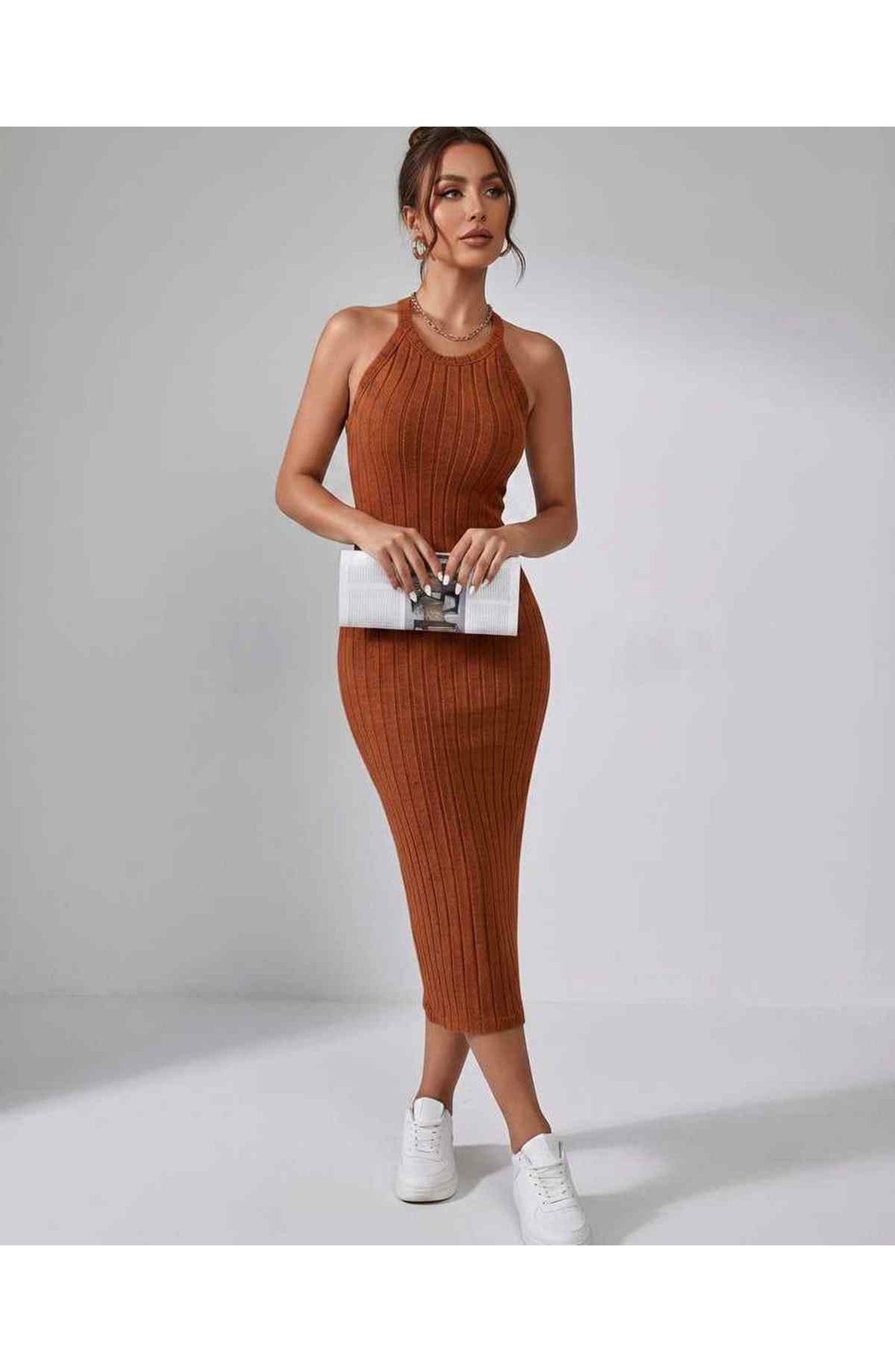 Jordane Dames Midi Jurk | Geribbeld | Mouwloos