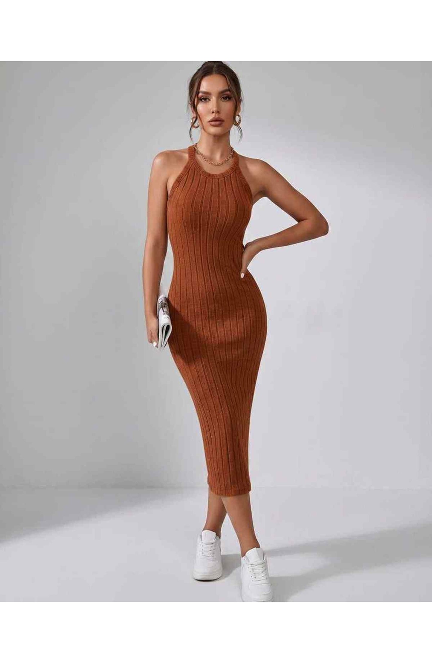 Jordane Dames Midi Jurk | Geribbeld | Mouwloos