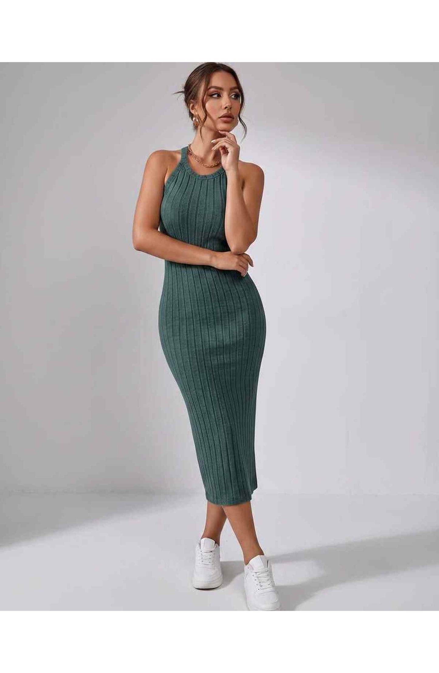 Jordane Dames Midi Jurk | Geribbeld | Mouwloos