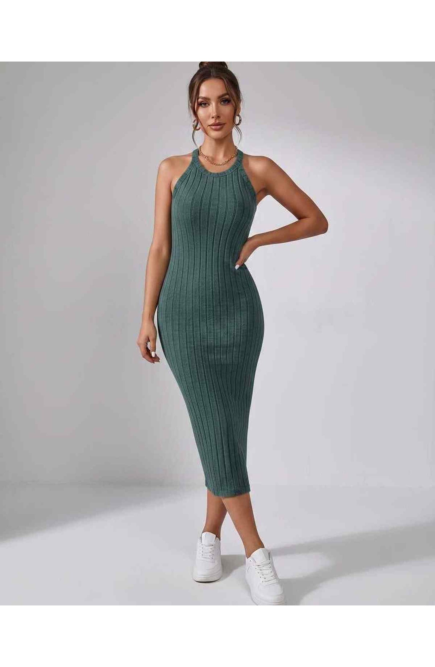Jordane Dames Midi Jurk | Geribbeld | Mouwloos