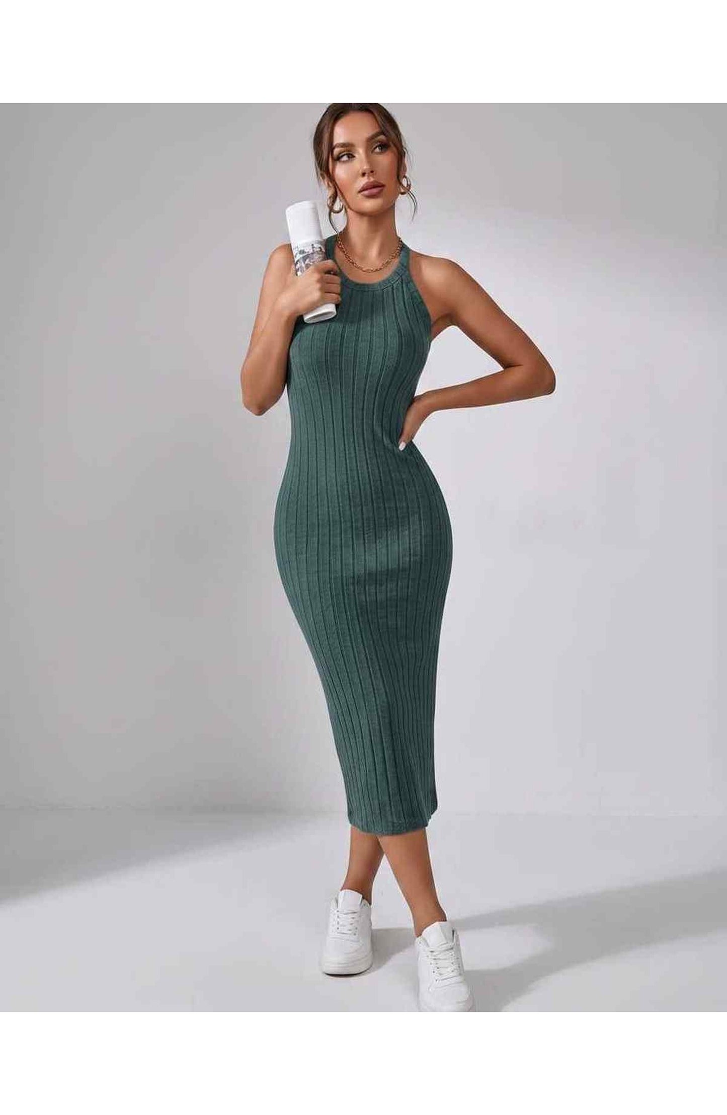 Jordane Dames Midi Jurk | Geribbeld | Mouwloos