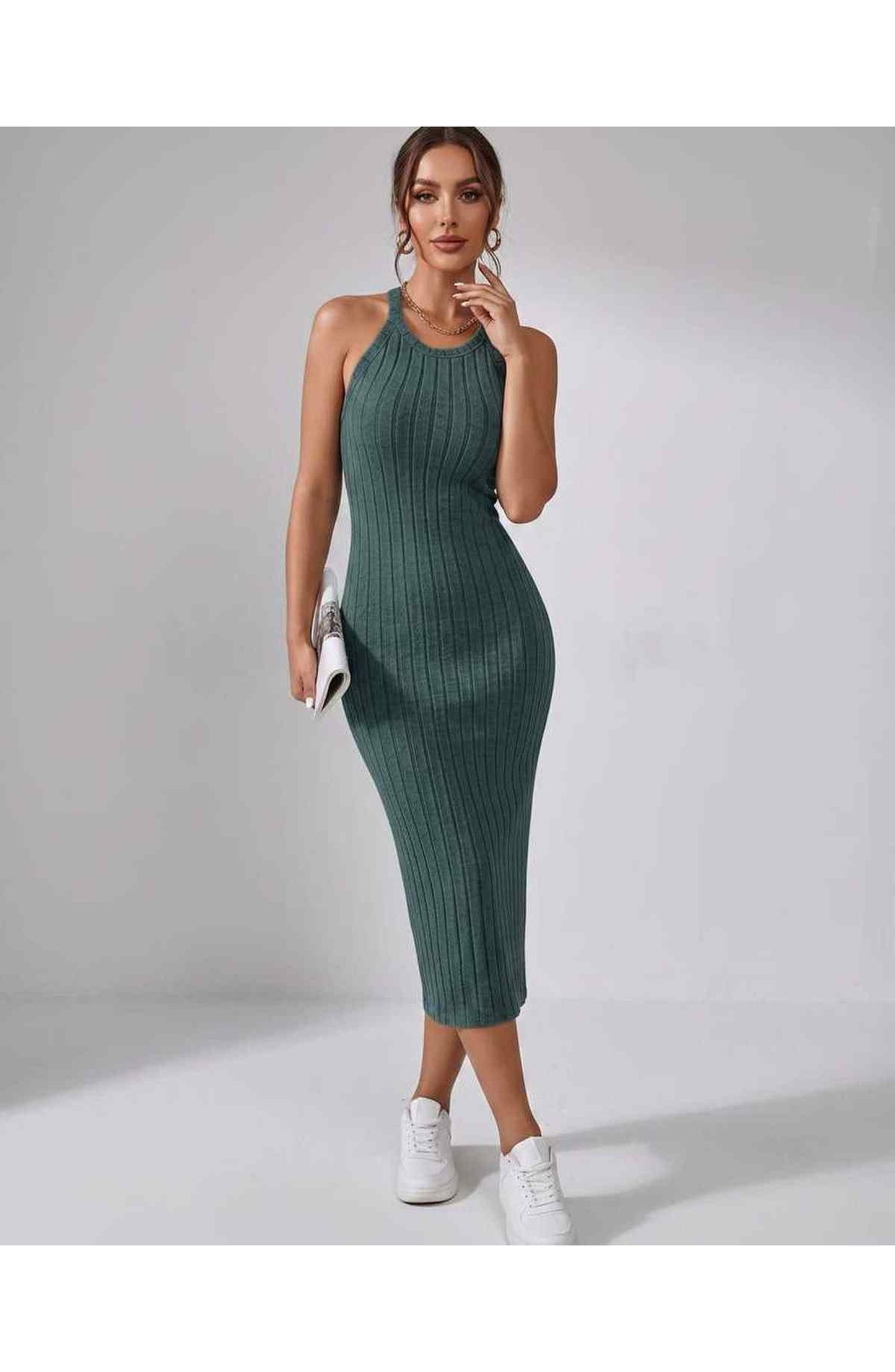 Jordane Dames Midi Jurk | Geribbeld | Mouwloos