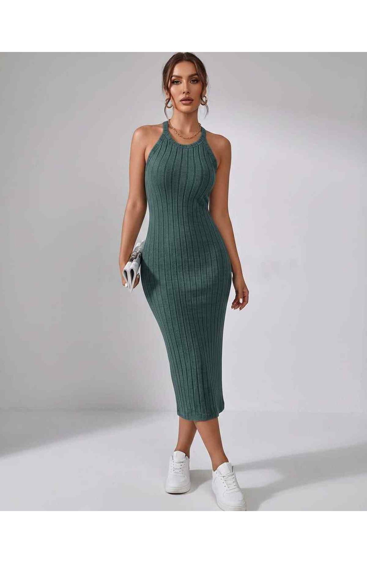 Jordane Dames Midi Jurk | Geribbeld | Mouwloos