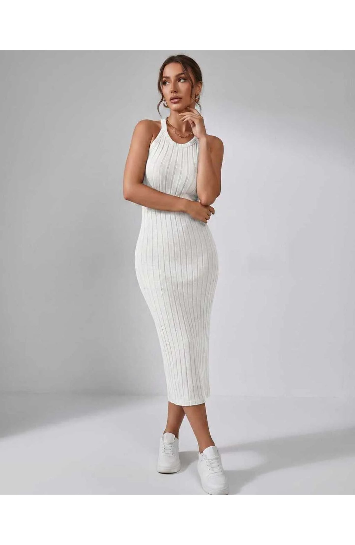 Jordane Dames Midi Jurk | Geribbeld | Mouwloos