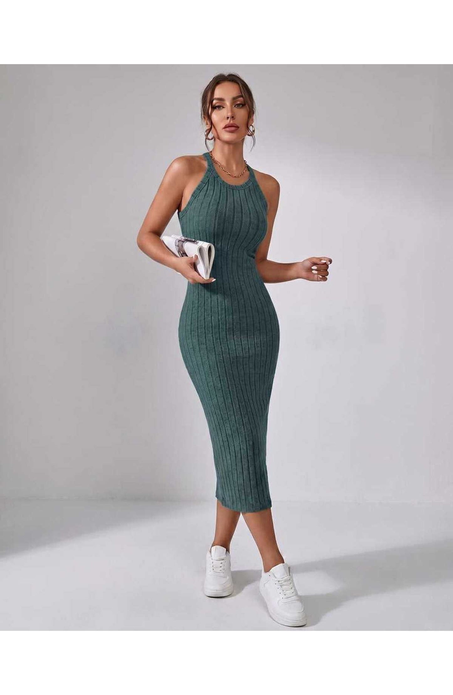Jordane Dames Midi Jurk | Geribbeld | Mouwloos