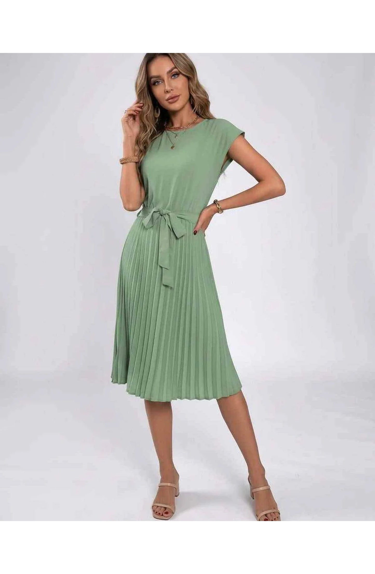 Marilou Dames Midi Jurk | Geplooide Rok | Strikketen Taille