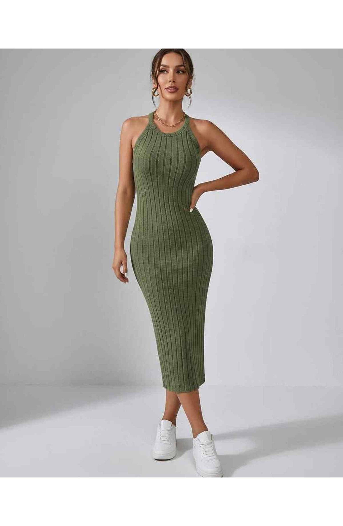 Jordane Dames Midi Jurk | Geribbeld | Mouwloos