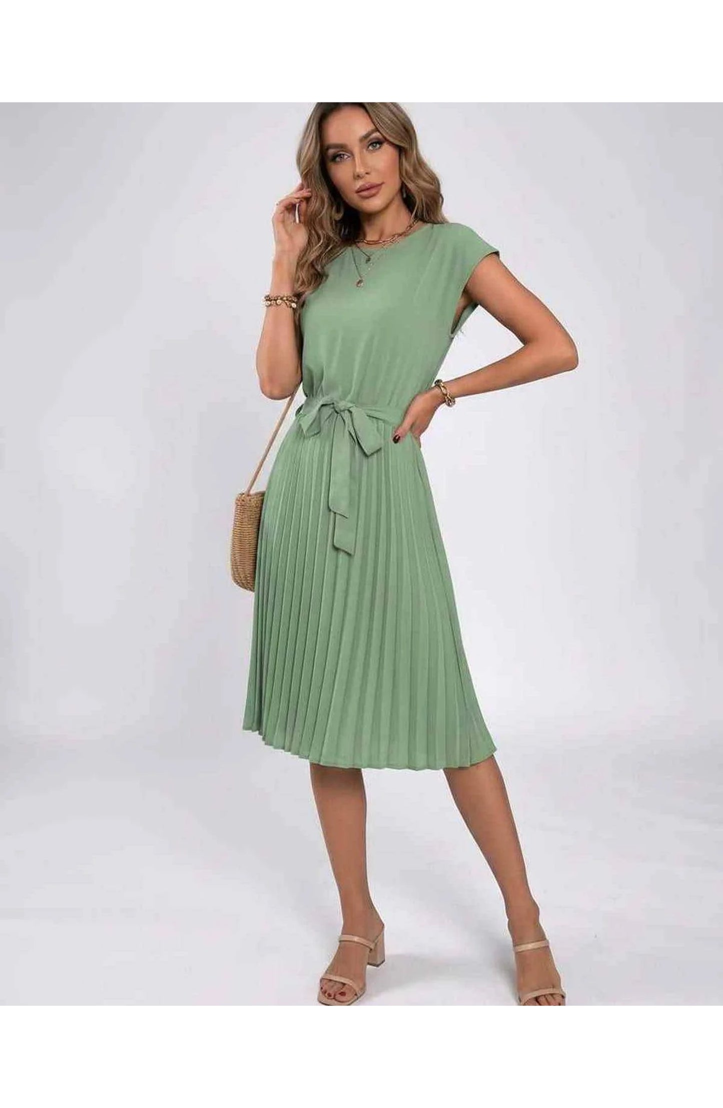 Marilou Dames Midi Jurk | Geplooide Rok | Strikketen Taille