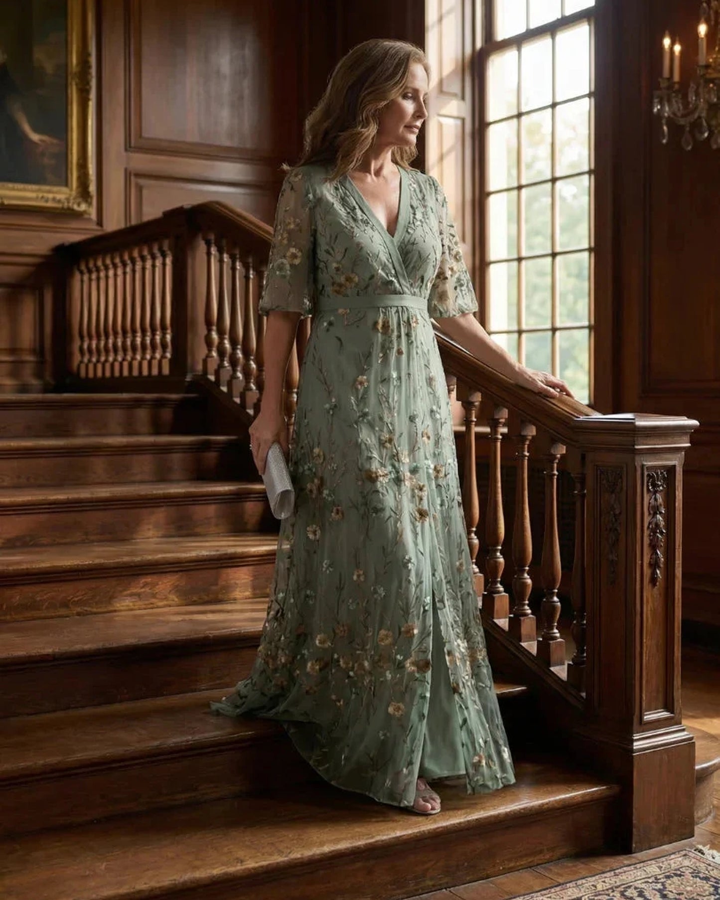 Geltrude Women's Maxi Dress | Floral Embroidery | Kimono Sleeves