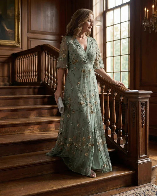 Geltrude Women's Maxi Dress | Floral Embroidery | Kimono Sleeves