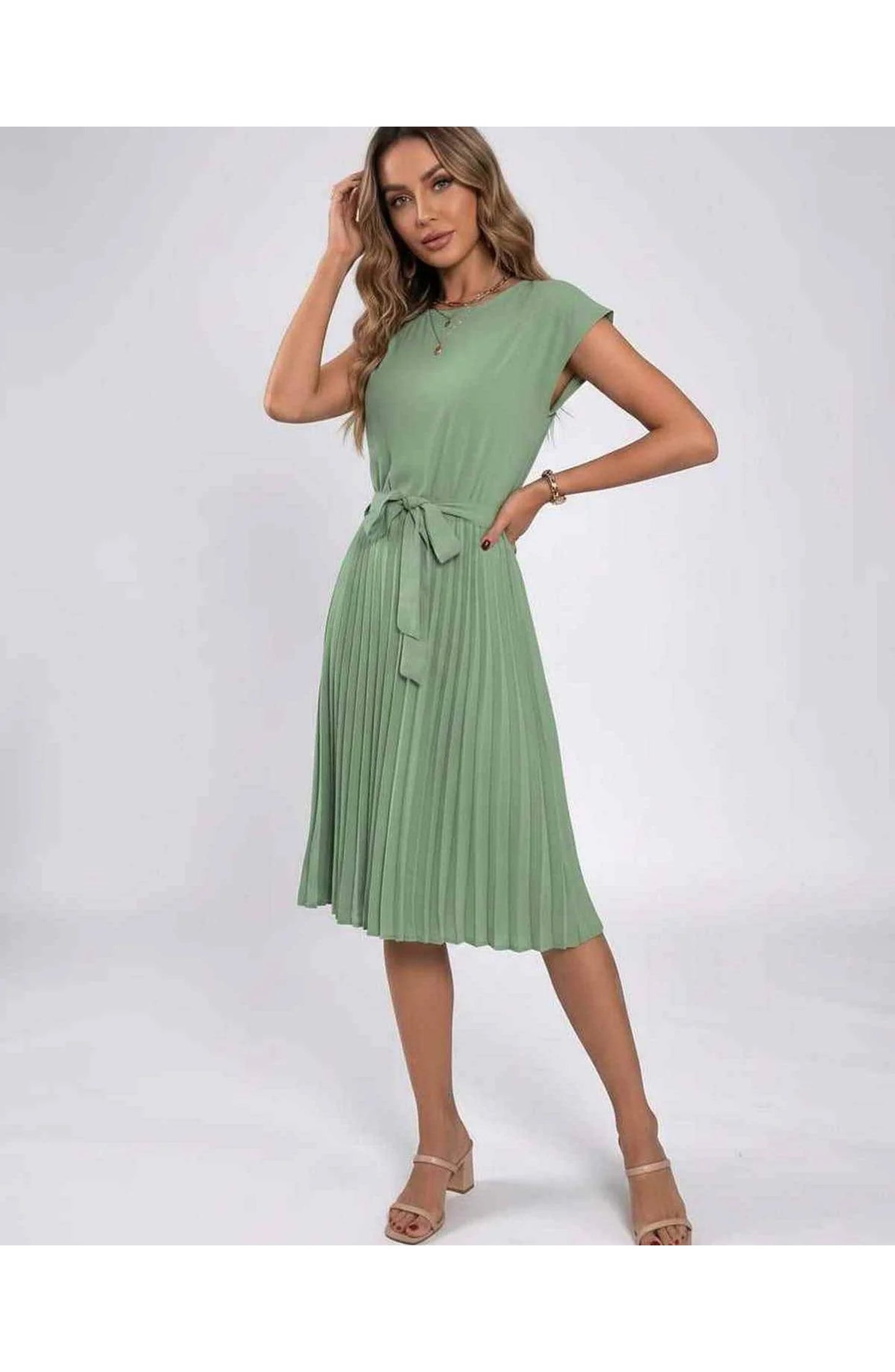 Marilou Dames Midi Jurk | Geplooide Rok | Strikketen Taille