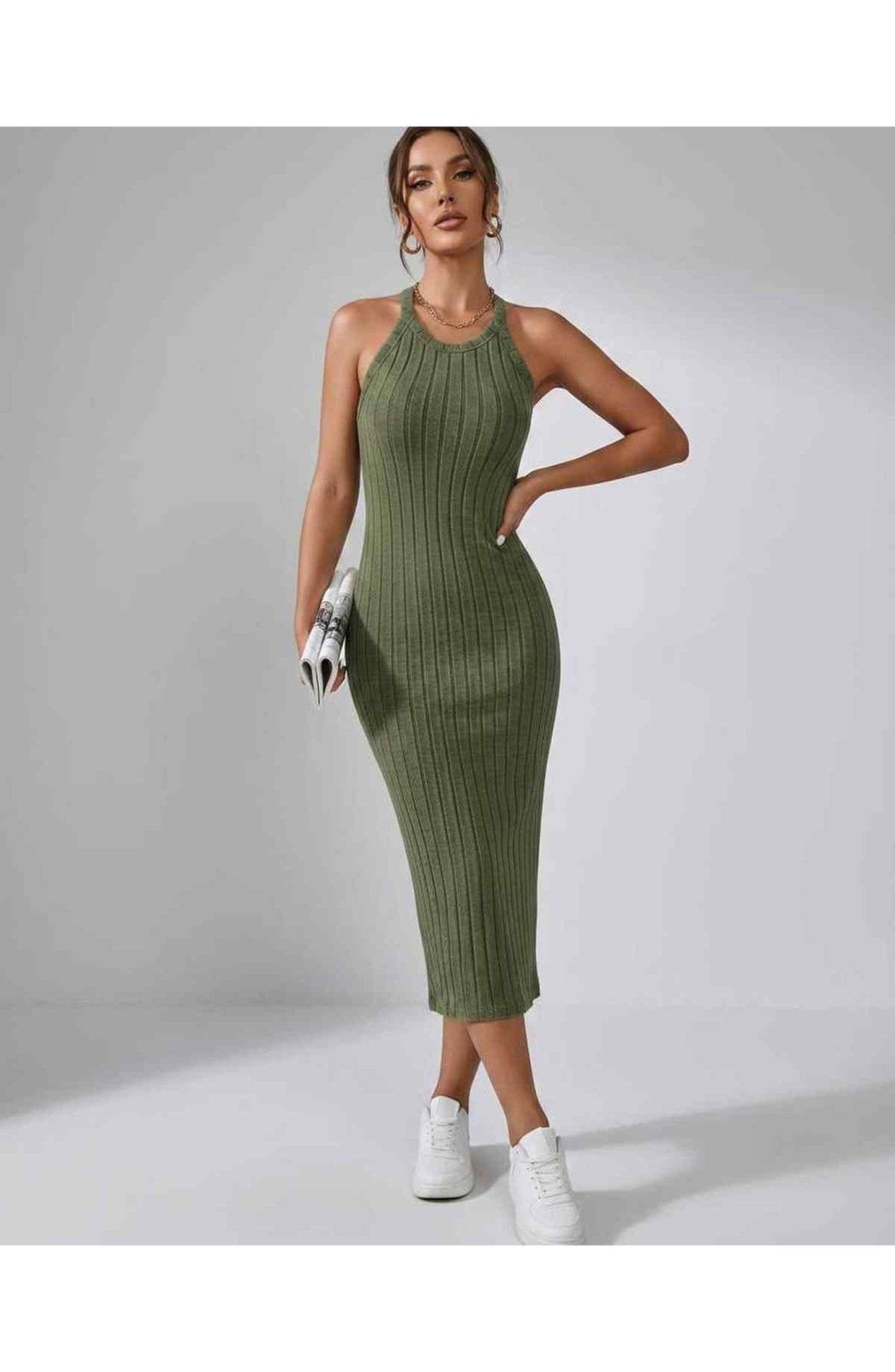Jordane Dames Midi Jurk | Geribbeld | Mouwloos