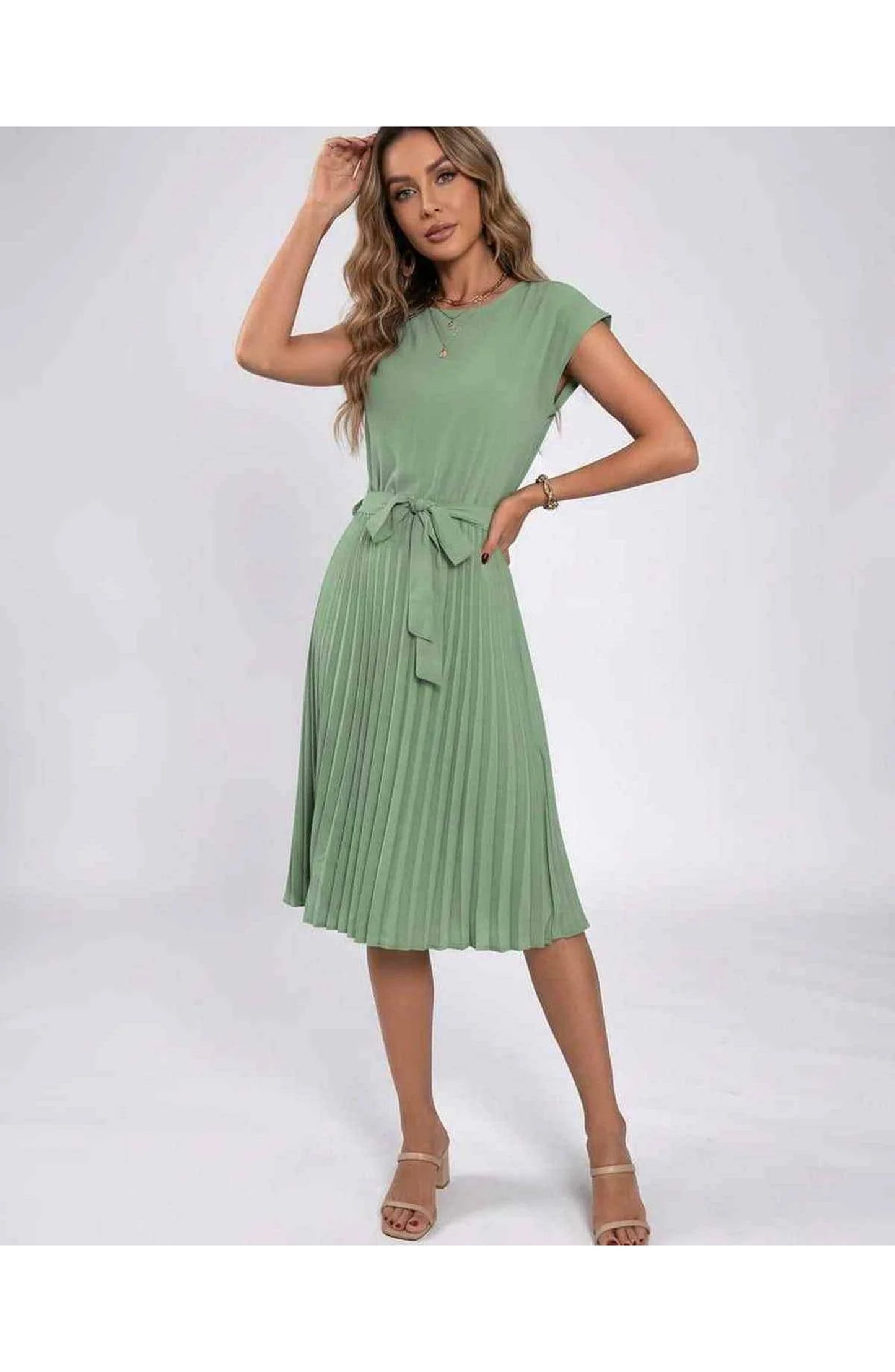 Marilou Dames Midi Jurk | Geplooide Rok | Strikketen Taille