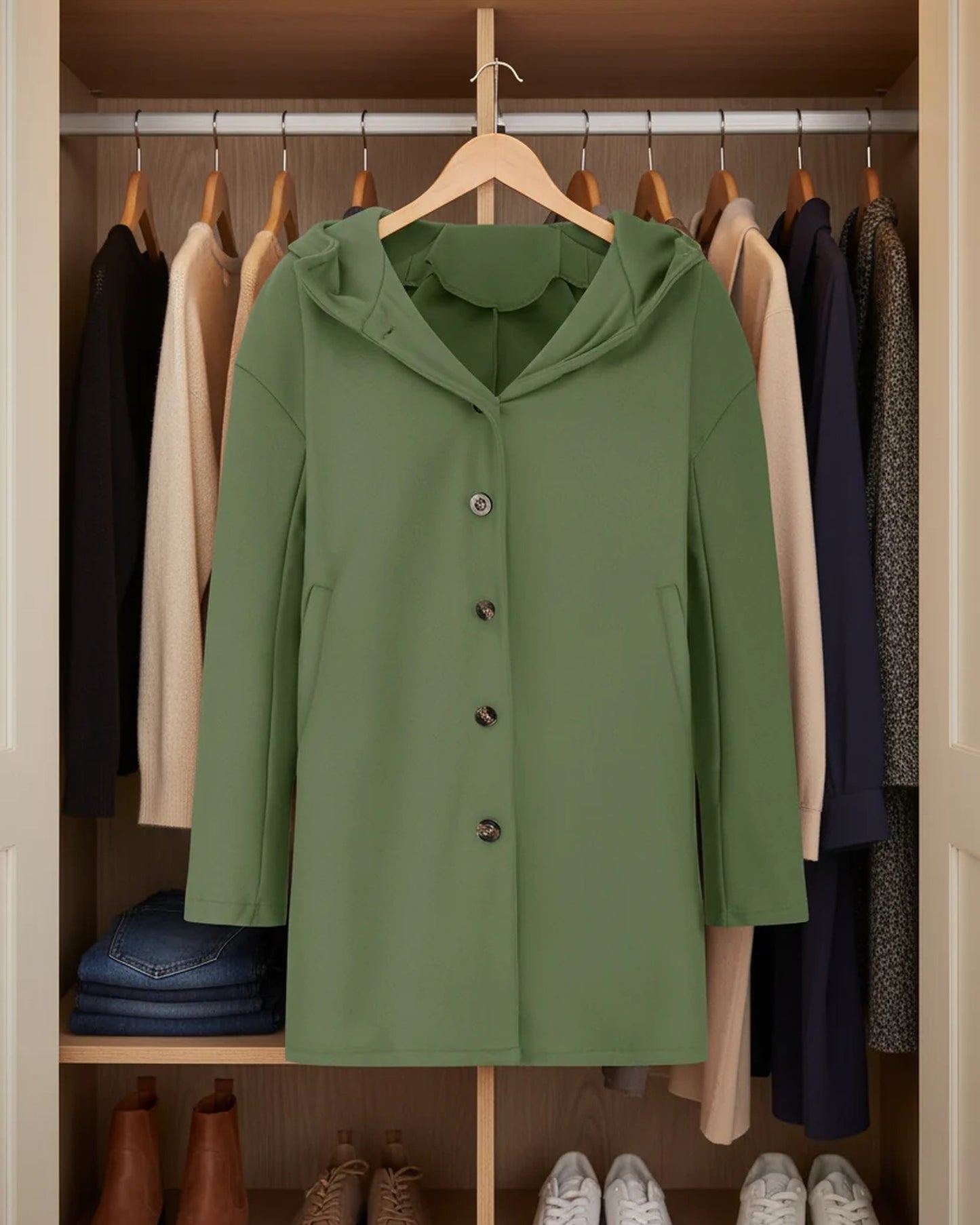 Diamante Dames Jas | Kap met voering | Knopen voorkant