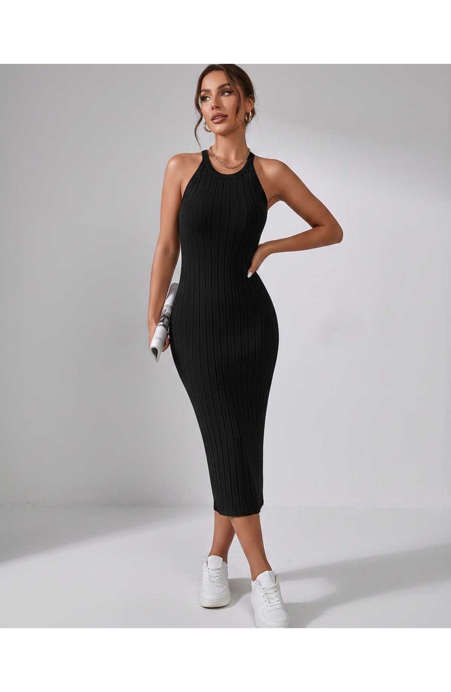 Jordane Dames Midi Jurk | Geribbeld | Mouwloos