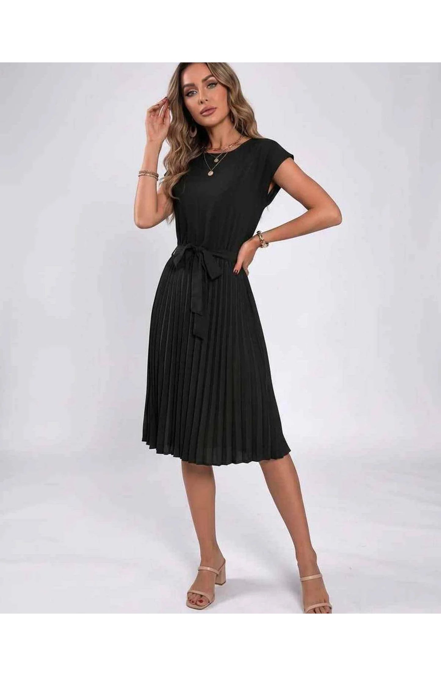 Marilou Dames Midi Jurk | Geplooide Rok | Strikketen Taille