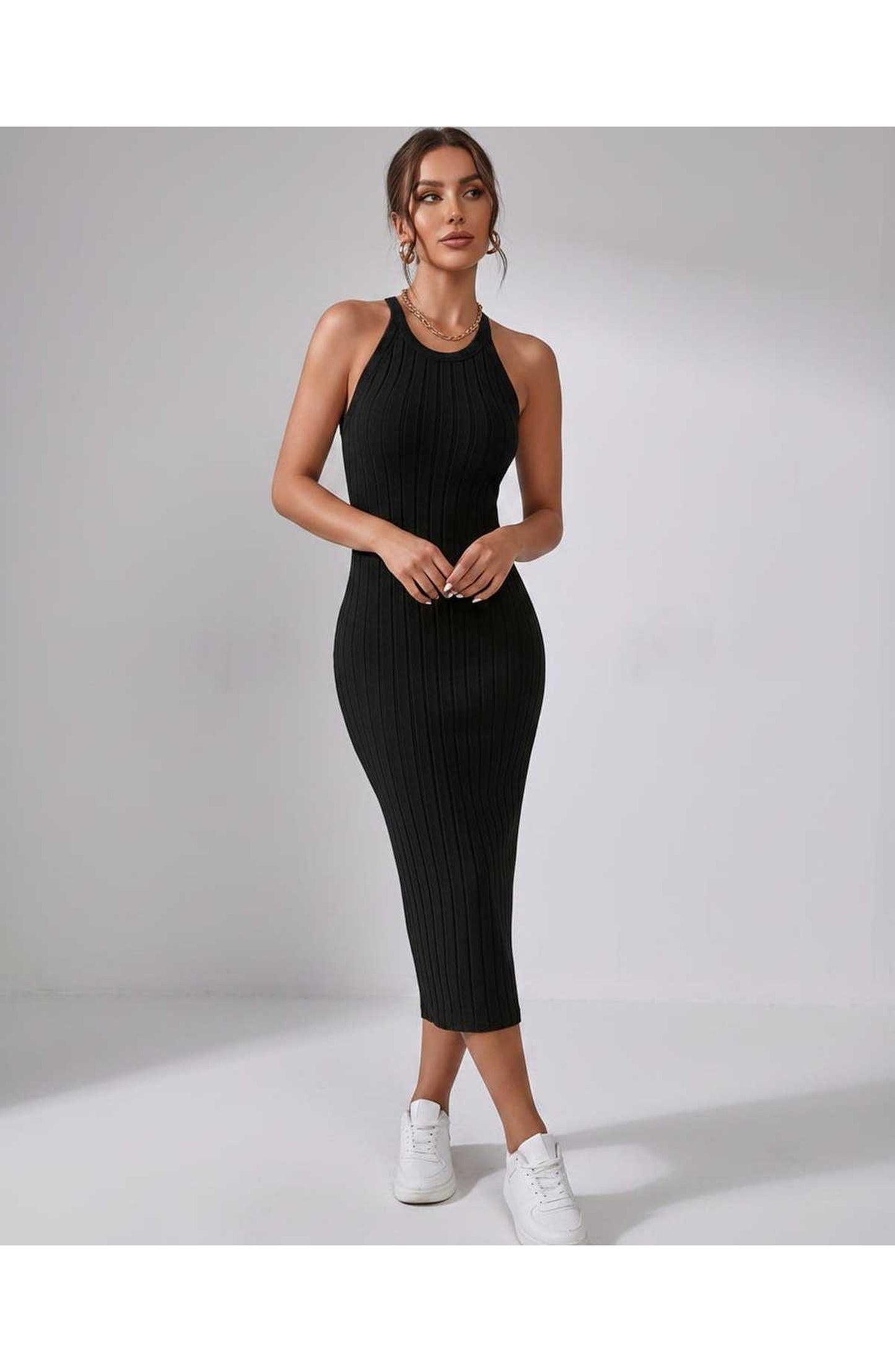 Jordane Dames Midi Jurk | Geribbeld | Mouwloos