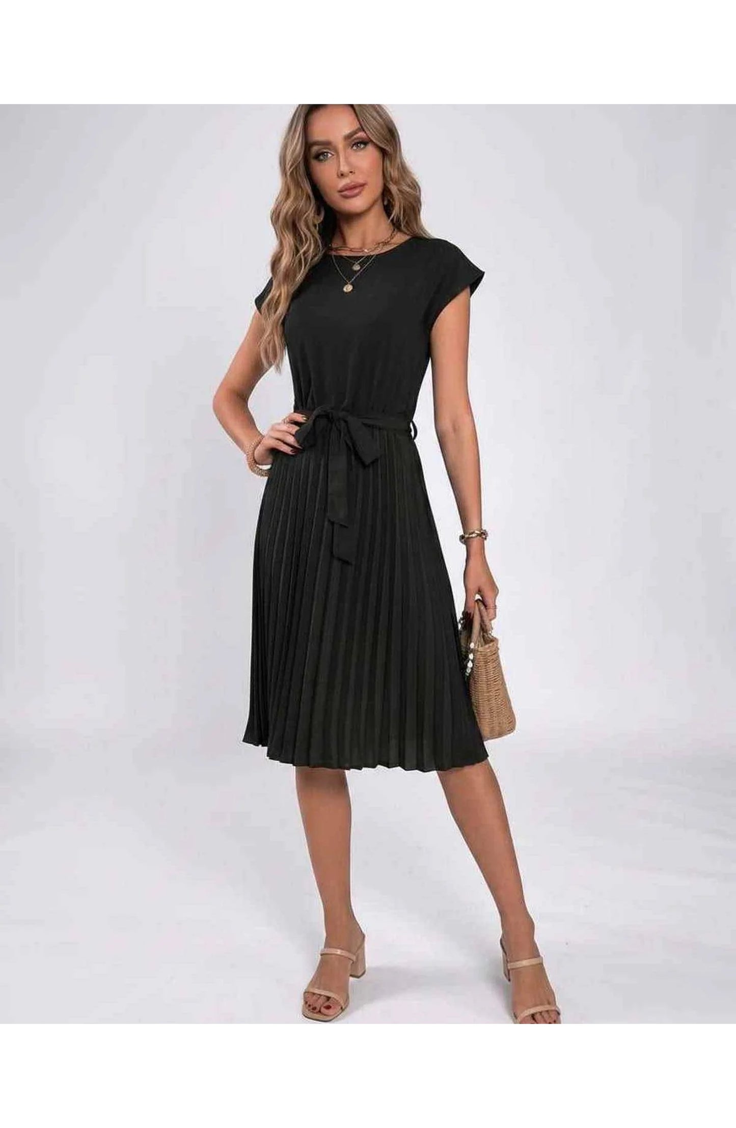 Marilou Dames Midi Jurk | Geplooide Rok | Strikketen Taille