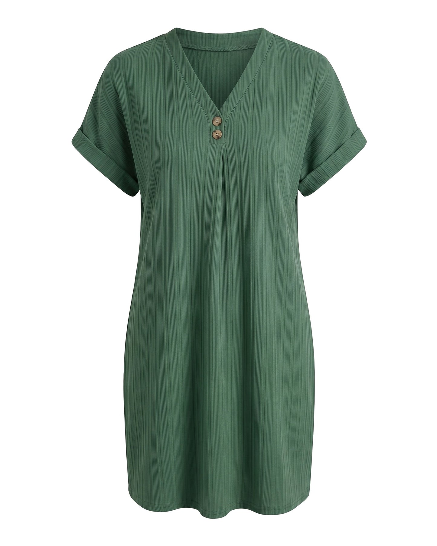 Magalie Women's Mini Dress | V-Neck with Buttons | Short Rolled Sleeves