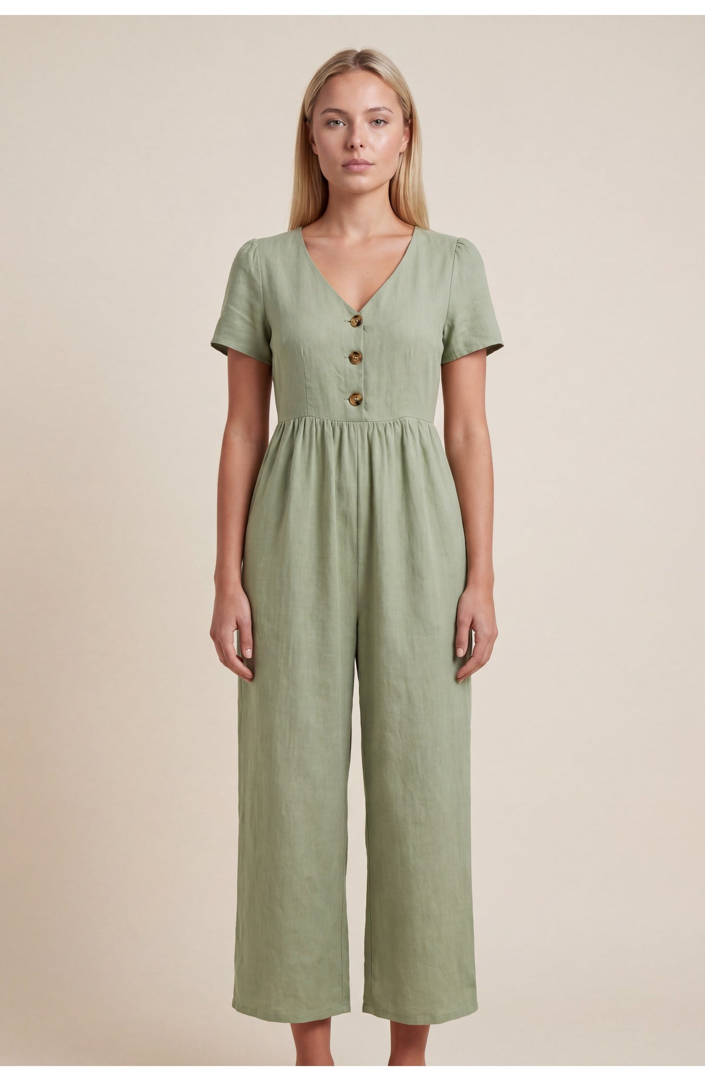 Régine Dames Jumpsuit | V-Hals met Knopen | Hoge Taille
