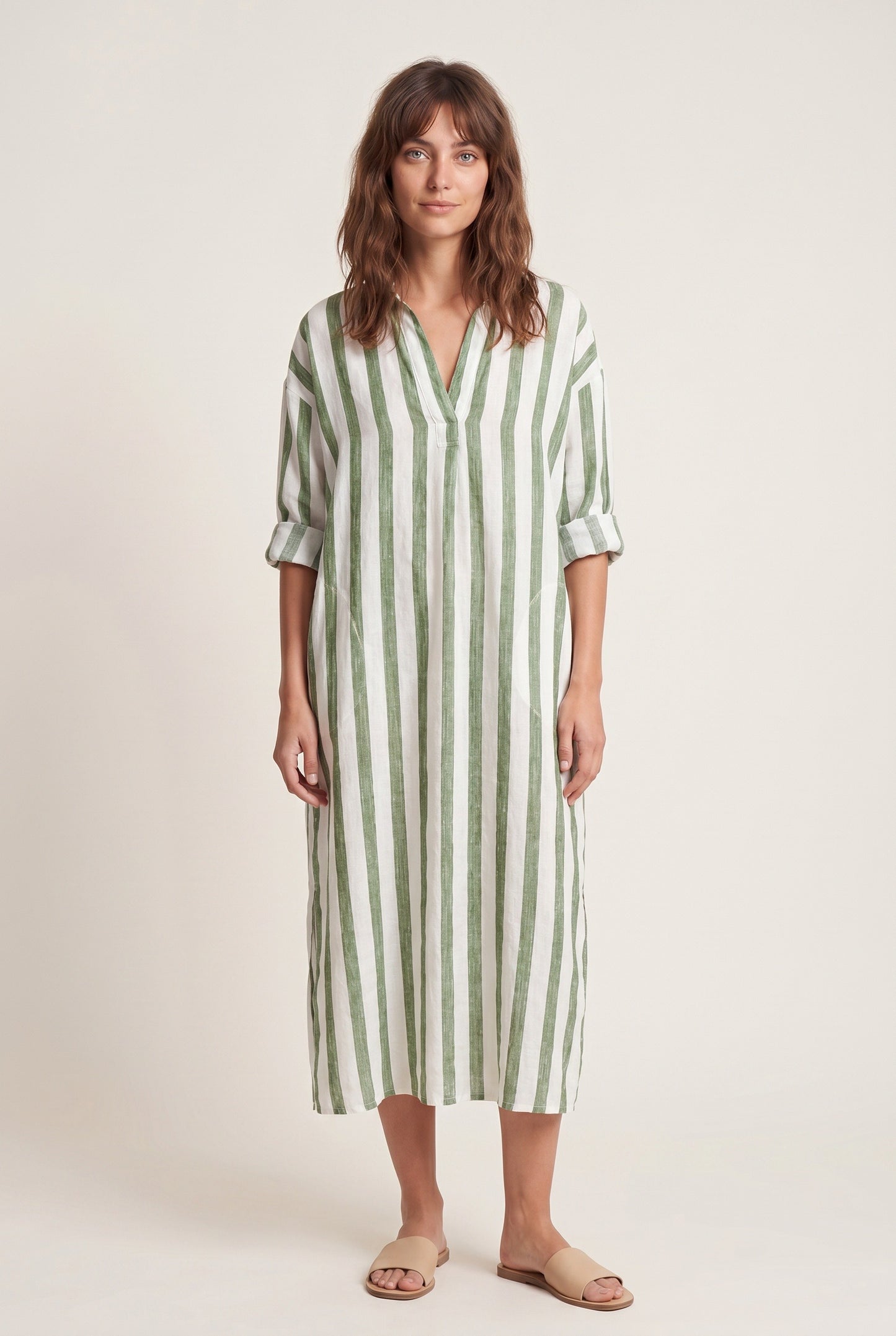 Pétronille Dames Maxi Jurk | Streepjesprint | V-Hals