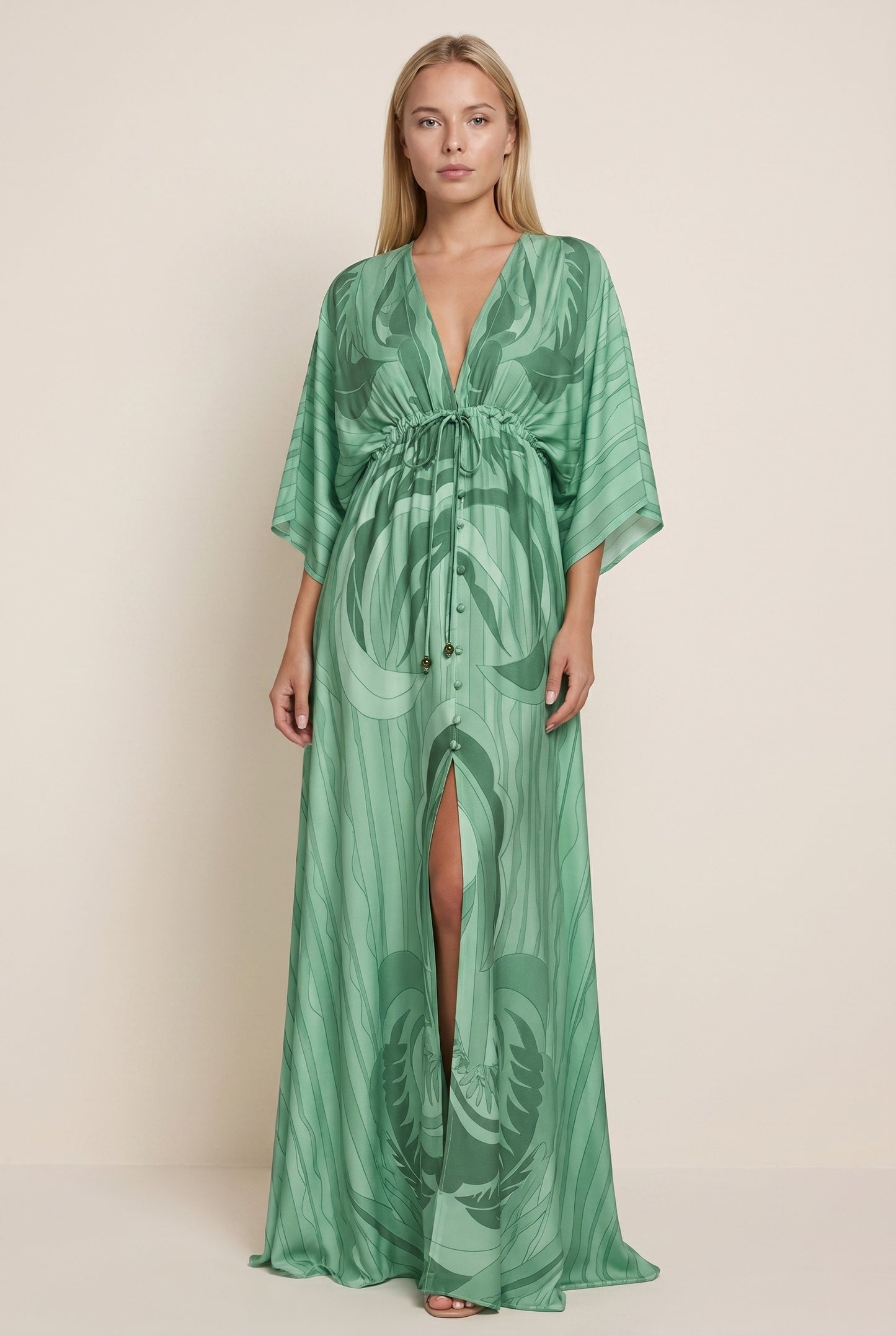 Monique Dames Maxi Jurk | Psychedelische Print | Kimono Mouwen