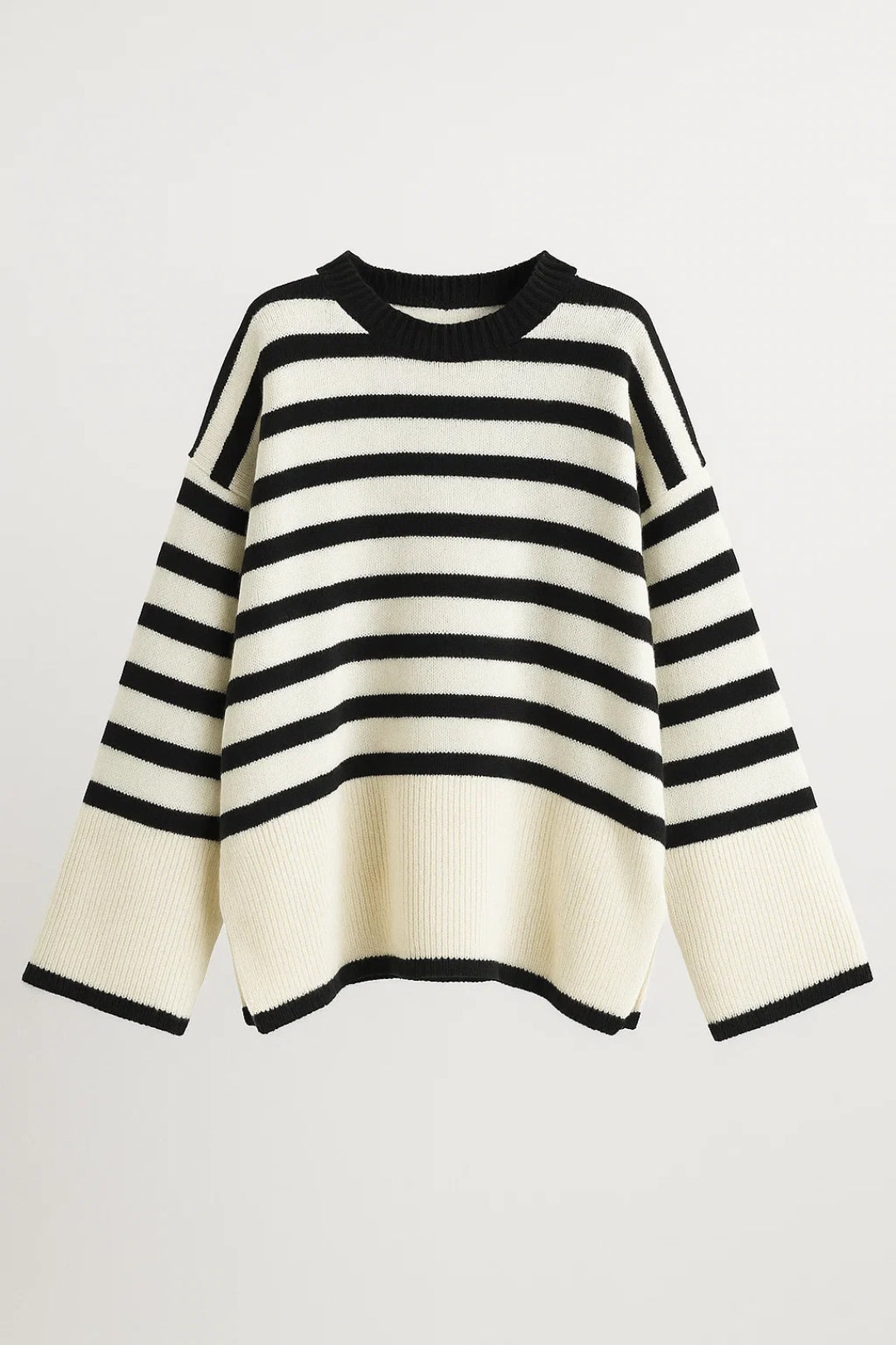 Signe Trui | Gestreepte Losvallende Trui met Ronde Hals 0