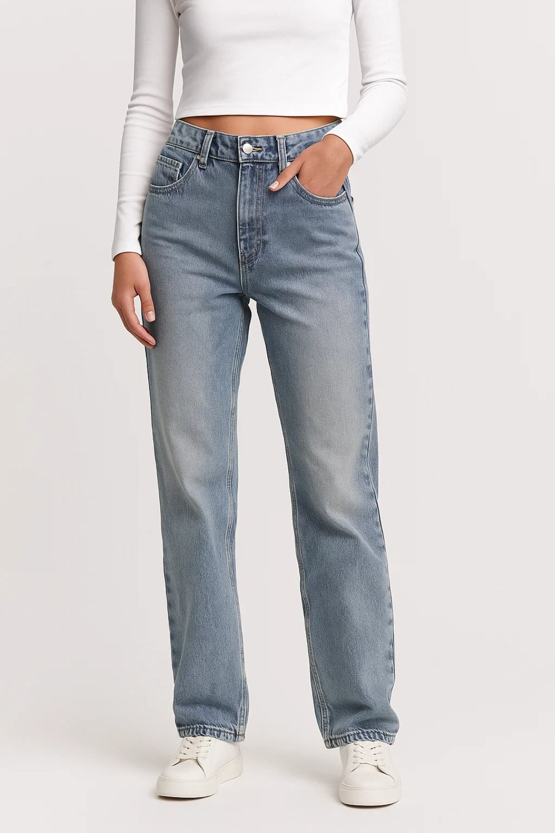 Sofia Dames Jeans | High Waist | Rechte Pijpen | Lichte Wassing 2