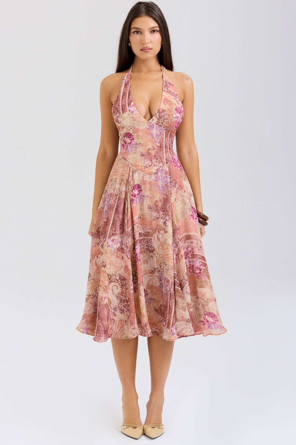 Solea Midi Jurk | Halternek en Vintage Paisley Print Dames 0