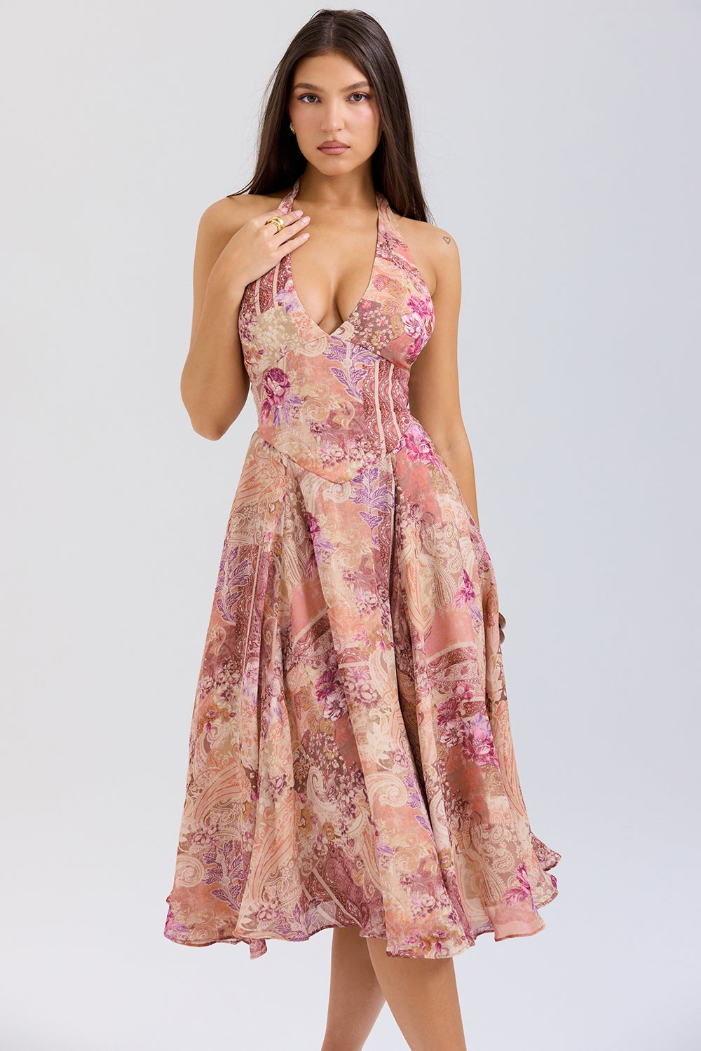 Solea Midi Jurk | Halternek en Vintage Paisley Print Dames 4