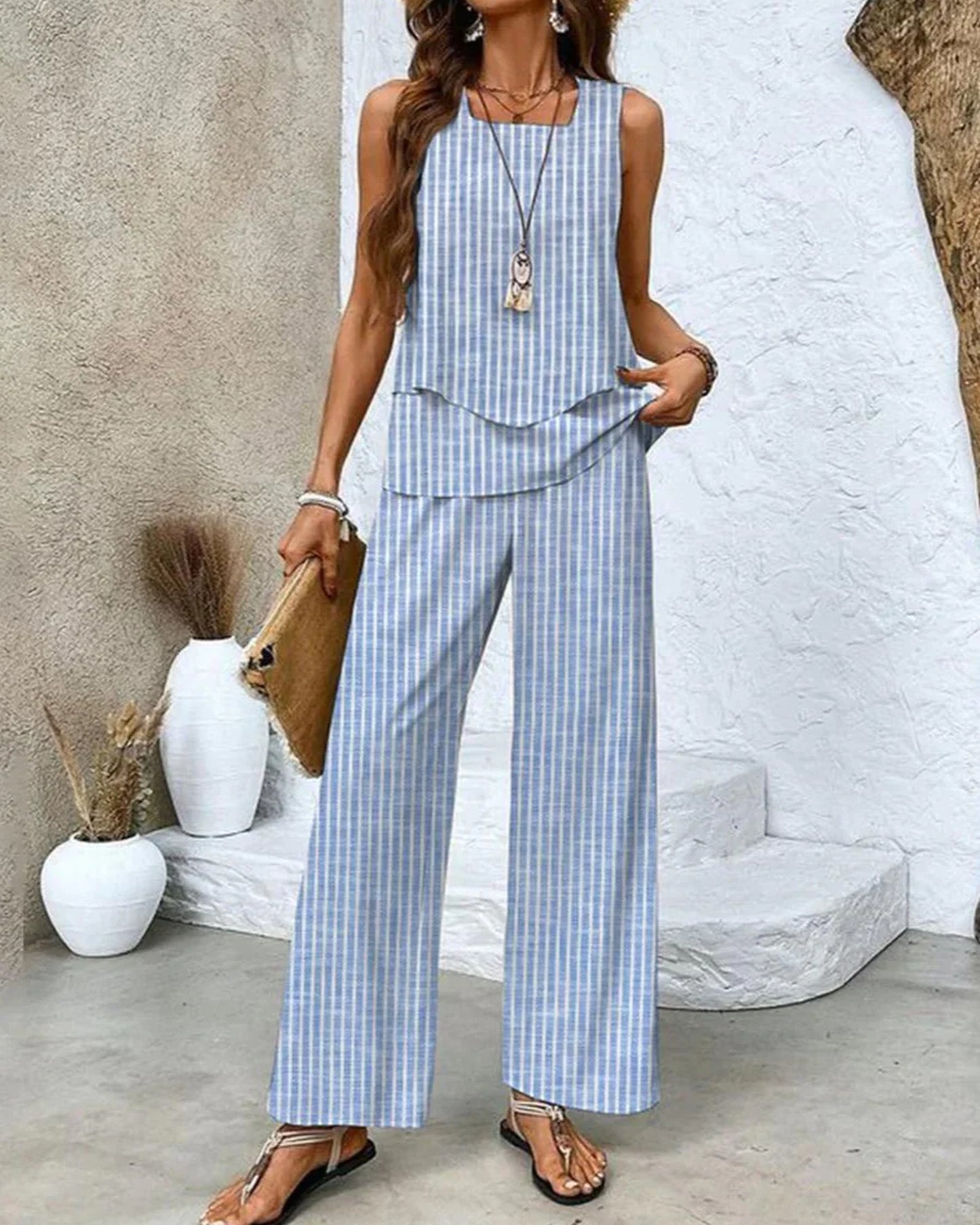 Circé Ladies Co-ord Set | Double Layer Top | Wide-Leg Palazzo Trousers